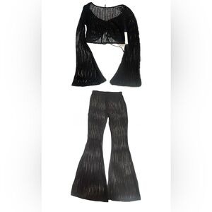 Black Knit Flare 2 Piece Pants
